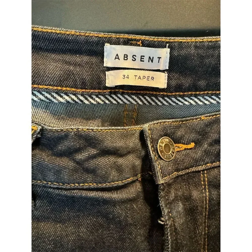 Absent Men's Blue Denim Jeans Tapered Leg 5-Pocket Mid Rise Size 34